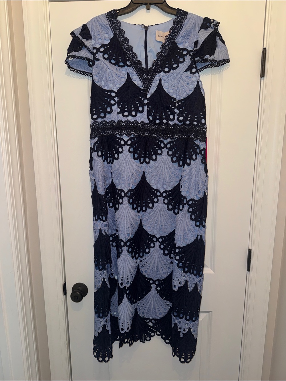 Elegant Navy and Light Blue Lace Midil dress